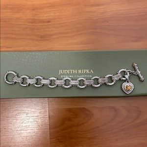 Judith Ripka Sterling Heart Charm Toggle Bracelet